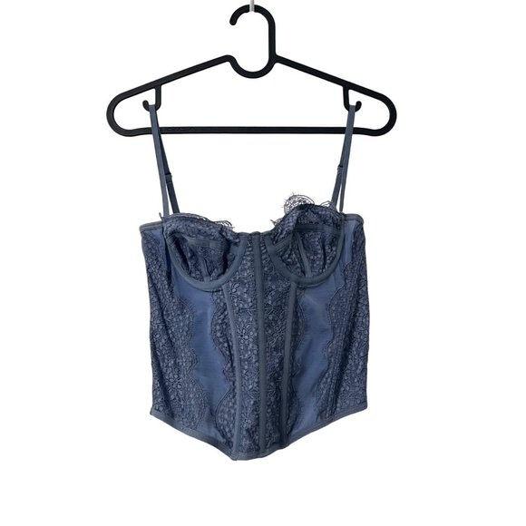 Urban Outfitters Out From Under Slate Blue Modern Love Lace Corset Size Medium - Picture 3 of 5